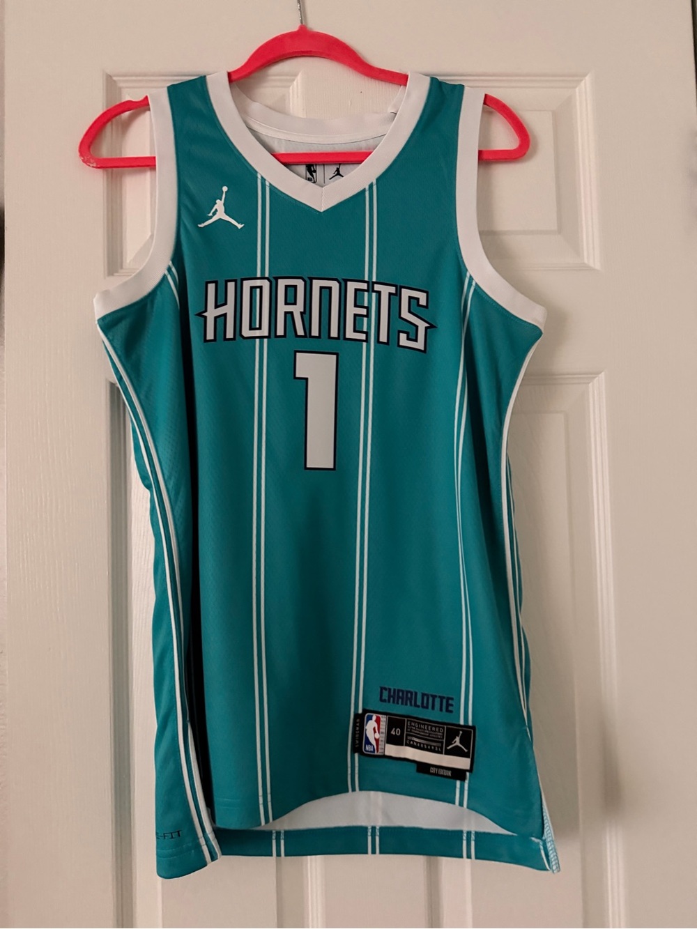 Jordan Hornets Teal and White Basketball Jersey #1